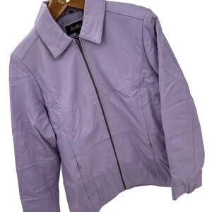 Excelled Collection Lavender Purple Leather Zip Front Jacket Womens Large L